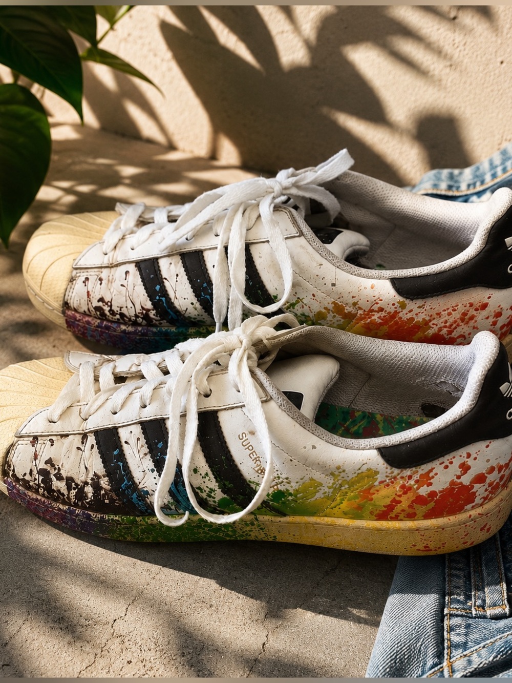 Adidas Superstar Pride Edition Sneakers Rainbow Paint Splatter Shell Toe 11.5
